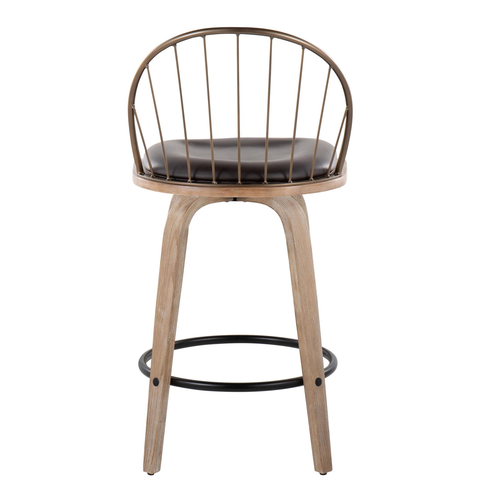 Riley - Farmhouse Fixed Height Counter Stool Round Footrest With Removable Cushion (Set of 2) - White Washed / Antique Copper / Brown - Image 5