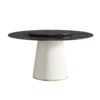 Modern Artificial Stone Round Plywood Base Dining Table, Can Accommodate 8 People Artificial Stone Turntable (Not Including Chairs) - Black / Beige - Image 6