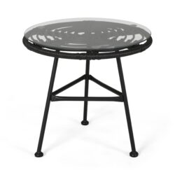 Petrichor - Outdoor Side Table With Tempered Glass And Steel Frame - Gray