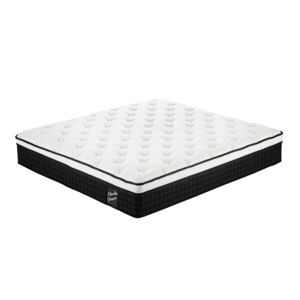 12" King Size Hybrid Mattress Individual Pocket Spring 7 Zoned Soft Memory Foam Breathable Cool Knitted Cover - Black