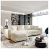 Plush Corduroy 4 Seat Sofa, Modern Comfy Upholstered Sofa Cloud Couch, Deep Seat Couches With Soft Pillows And 3 Ottomans, Convertible Sofa Lounge Chair, For Living Room, Apartment, Office - Beige - Image 9