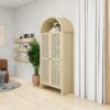 Tall Arched Kitchen Pantry, Arched Storage Display Cabinet With 2 Drawers & Adjustable Shelves, Rattan Door Versatile Storage Cabinet For Kitchen, Dining Room - Natural - Image 4