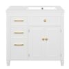 Modern Bathroom Vanity With Ceramic Sink, Freestanding, One Tip - Out Drawer, 3 Side Drawers, Adjustable Shelf - White - Image 13