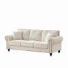 3 Seater Sofa With Rolled Arms And Nailhead Trim Upholstered Couch - Beige - Image 5