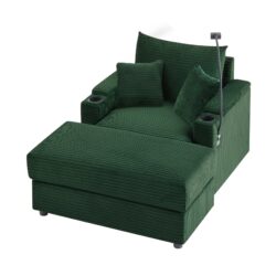 Modern Style Single Sofa Sofa Couch With Storage Space, A Movable Ottoman, Two USB Ports, Two Cup Holders, A Phone Holder For Living Room - Green