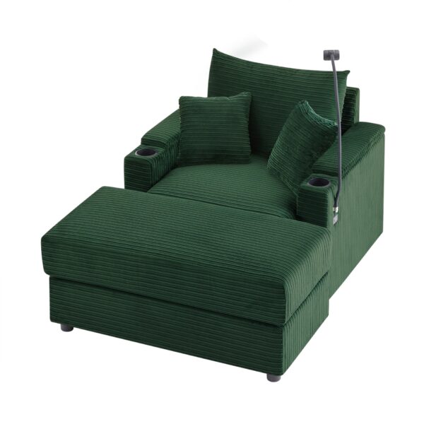 Modern Style Single Sofa Sofa Couch With Storage Space, A Movable Ottoman, Two USB Ports, Two Cup Holders, A Phone Holder For Living Room - Green