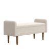 Teddy Velvet Storage Stool With Storage Space Rubber Wood Sponge Linen - Beige - Image 9