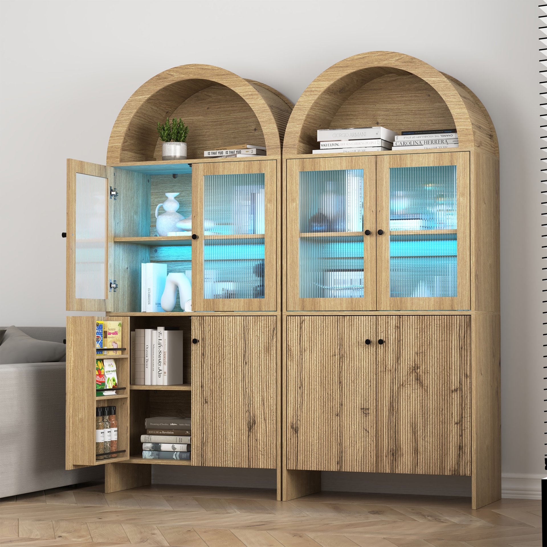 Grain Tech Inspired Dome Cabinet With LED Lighting - Smart Snack Storage Solution - Natural Wood - Image 13