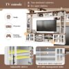 Wall Unit Entertainment Center With Bookshelves For TVs Up To 80", Modern TV Stand Media Console With Cabinets, Tempered Glass Doors And Adjustable Shelves For Living Room - White - Image 7