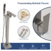 Free Standing Tub Faucet With Hand Shower, Bathroom Tub Filler - Brushed Nickel - Image 8