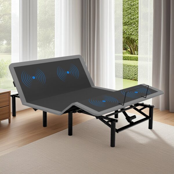 Queen Size Adjustable Bed Frame With Massage Head & Foot Incline Wireless Remote, USB Ports, LED Night Light - Gray