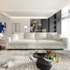 Plush Corduroy 4 Seat Sofa, Modern Comfy Upholstered Sofa Cloud Couch, Deep Seat Couches With Soft Pillows And 2 Ottomans, Convertible Sofa Lounge Chair, For Living Room, Apartment, Office - Beige - Image 9
