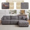 Multi Module Combination Style Sofa For Living Room And Other Lounge Spaces, Modern Minimalist Corduroy Combination Sofa With 2 Comfort Cushions With USB & C Charging Ports - Gray - Image 6