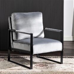 Classic Mid Century Modern Accent Chair With Durable Square Metal Frame, Armchair Upholstery - Gray