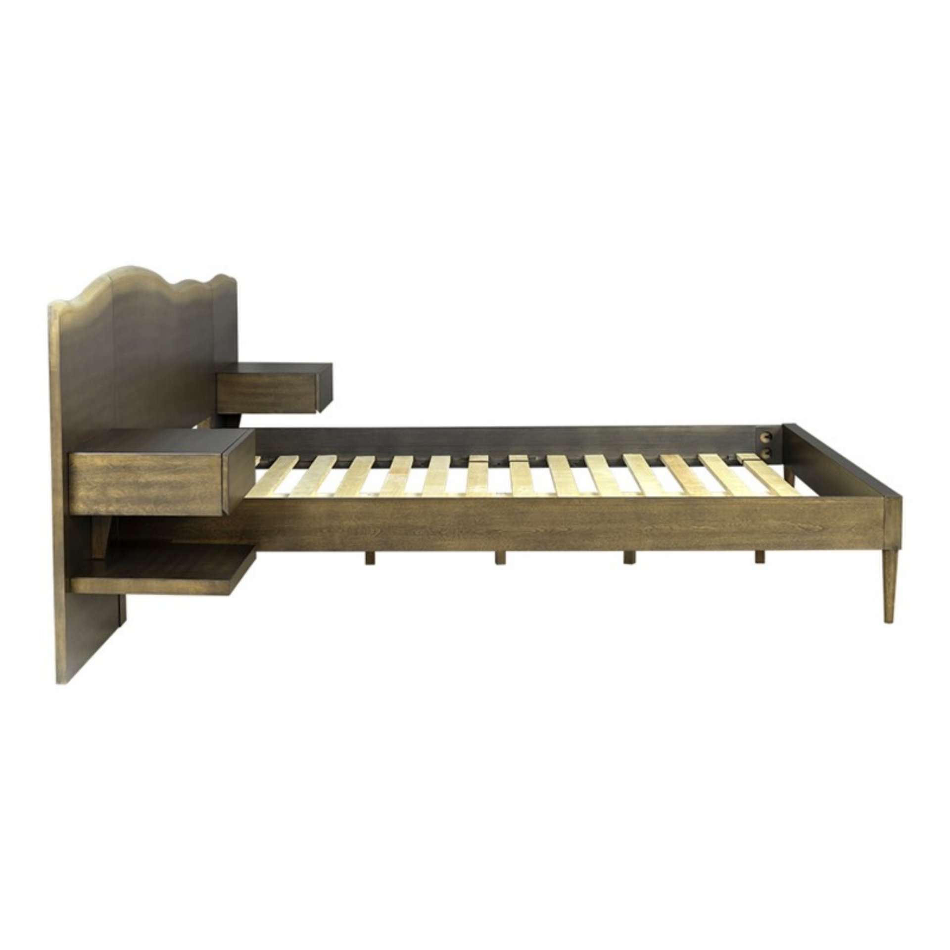 Queen Size Platform Bed Frame With Live Edge Headboard, Built In Nightstands - Dark Brown - Image 4