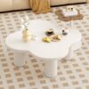 Modern Coffee Table (Set of 2), Irregular Shape Coffee Table With Four Roman Column Legs And End Table With Glass Top For Living Room - White - Image 5