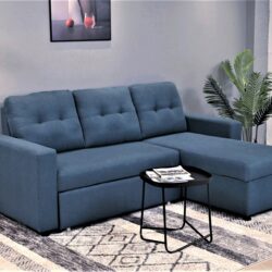 Convertible L Shaped Sectional Sleeper Sofa Bed, Saving Pull Out Couch - Blue