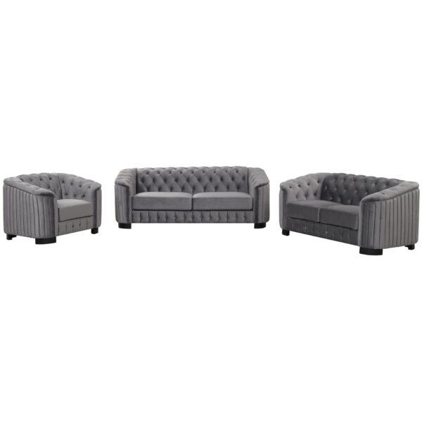 3 Piece Sofa Sets With Legs, Upholstered Couches - Gray