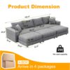 Plush Corduroy 4 Seat Sofa, Modern Comfy Upholstered Sofa Cloud Couch, Deep Seat Couches With Soft Pillows And 3 Ottomans, Convertible Sofa Lounge Chair, For Living Room, Apartment, Office - Gray - Image 3