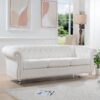 Rolled Arm Chesterfield 3 Seater Sofa - White - Image 2