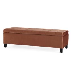 Wendover - Elegant Velvet Tufted Storage Bench With Lift Up Top And Birch Wood Legs - Ochre