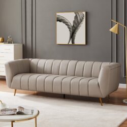 Lamattina - Genuine Italian Leather Channel Tufted Sofa - Beige / Light Gray