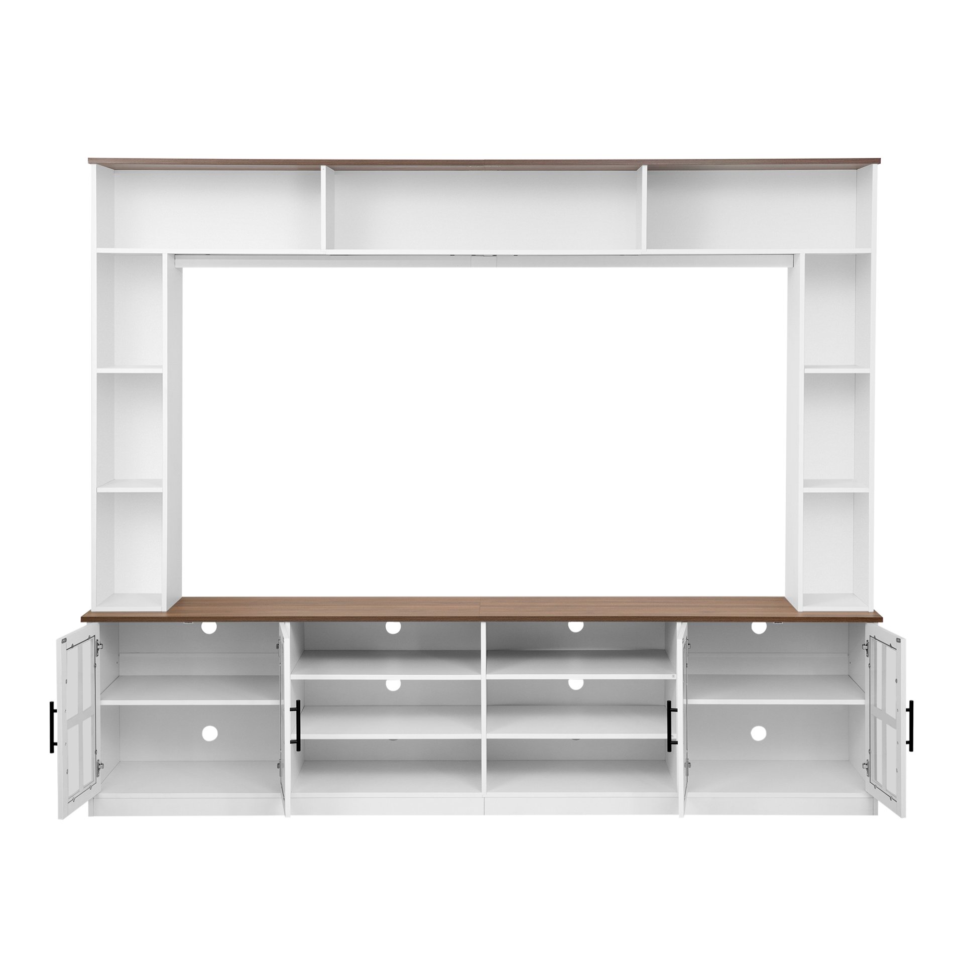 Wall Unit Entertainment Center With Bookshelves For TVs Up To 80", Modern TV Stand Media Console With Cabinets, Tempered Glass Doors And Adjustable Shelves For Living Room - White - Image 11