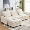 L Shaped Sectional Sofa With Movable Ottoman - Beige - Image 6