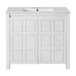 Vintage Bathroom Vanity Organizer With Sink And Storage Cabinet, 36" - Antique White