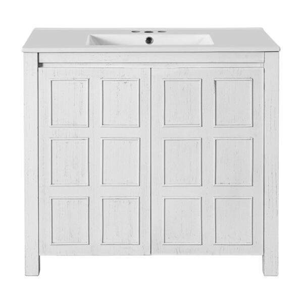 Vintage Bathroom Vanity Organizer With Sink And Storage Cabinet, 36" - Antique White