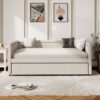 Modern Style Twin Size Upholstered Daybed With Trundle For Guest Room, Small Bedroom, Study Room - Beige - Image 4