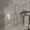 Square Shower System With Waterfall Tub Spout And Rough In Valve, Wall Mounted, Stainless Steel And Brass - Brushed Nickel - Image 5
