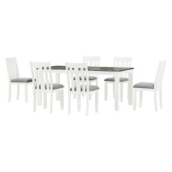 7 Piece Dining Table Set Retro Style With Extendable Table And 6 Upholstered Chairs - Antique Brown / White