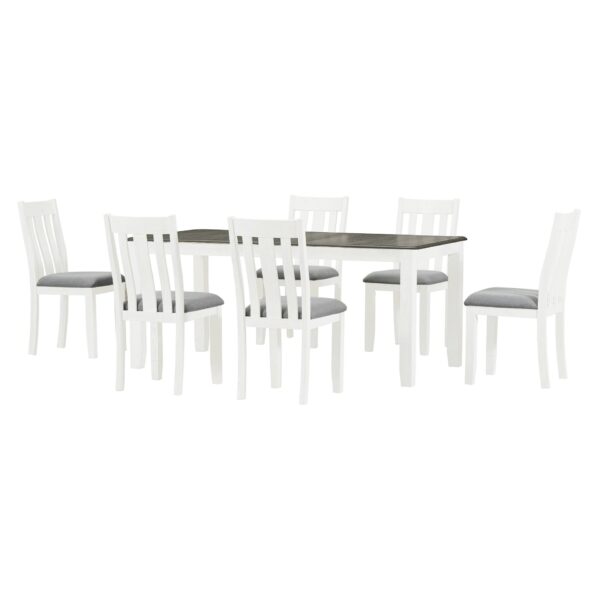 7 Piece Dining Table Set Retro Style With Extendable Table And 6 Upholstered Chairs - Brown / White