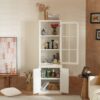 Retro Style Hutch Cabinet With Single Glass Door, China Cabinet For Home, Office, Or Studio - White - Image 5