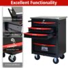 5 Drawer Multifunctional Tool Cart With Wheels, Metal Rolling Tool Cart Storage For Garage Workshop Warehouse Repair Shop With Stainless Steel Roof - Black / Red - Image 8