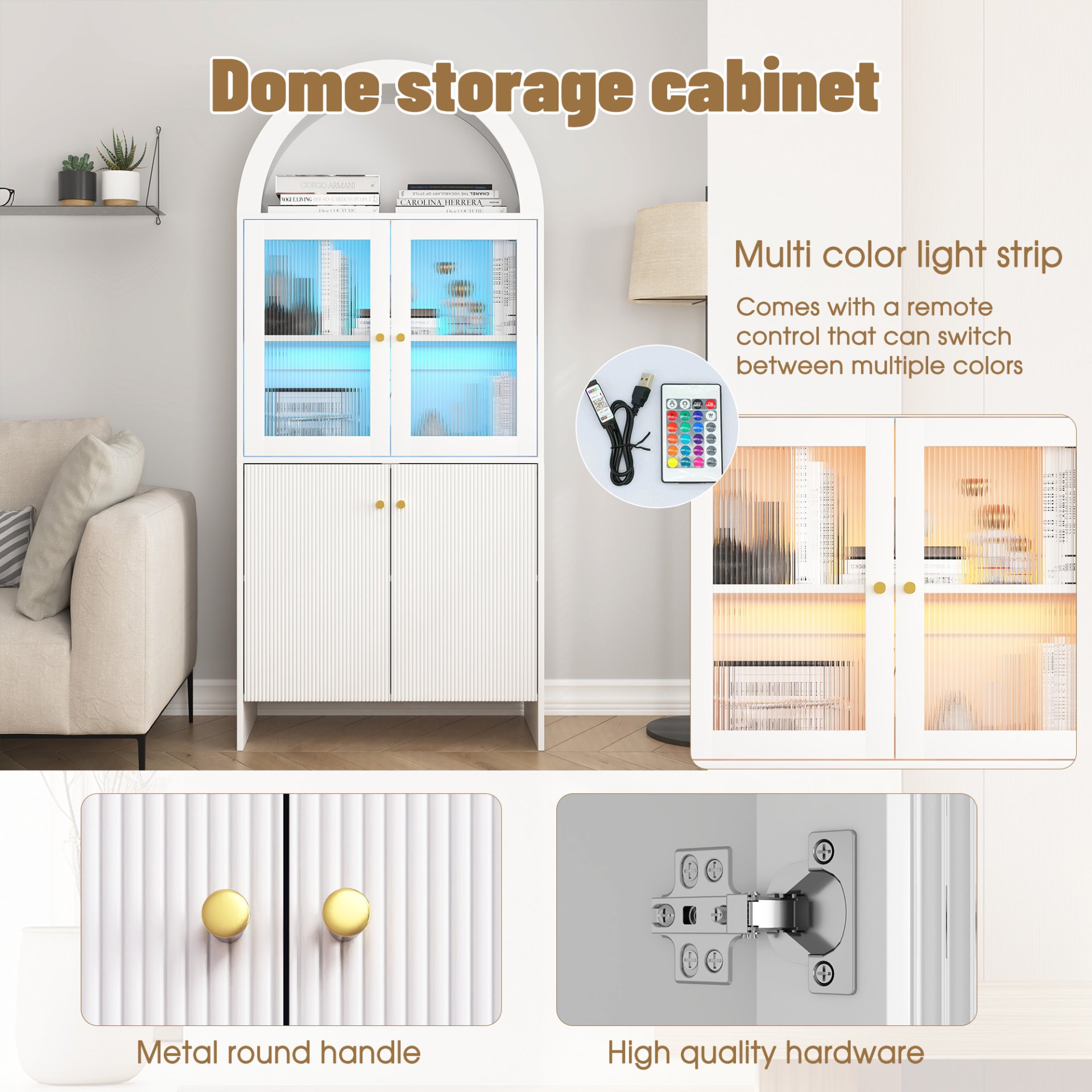 Modern Tech Inspired Dome Cabinet With LED Lighting Smart Snack Storage Solution - White - Image 15