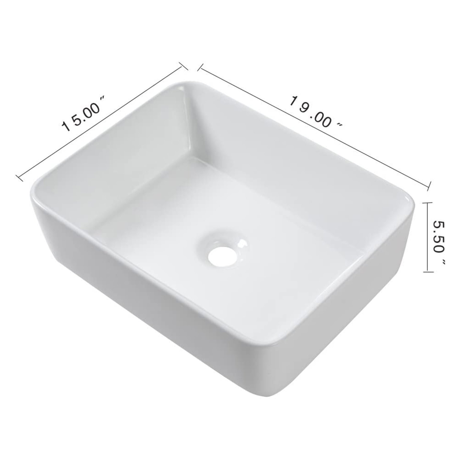19" 5" Bathroom Sink Combo Rectangular Vessel Vanity Set With Faucet Drop In Ready Ceramic Basin - White / Black - Image 3