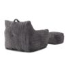 Giant Plush Bean Bag Chair For Adults With Armrests And Footstool, Comfy Corduroy Chaise Lounge - Gray - Image 12