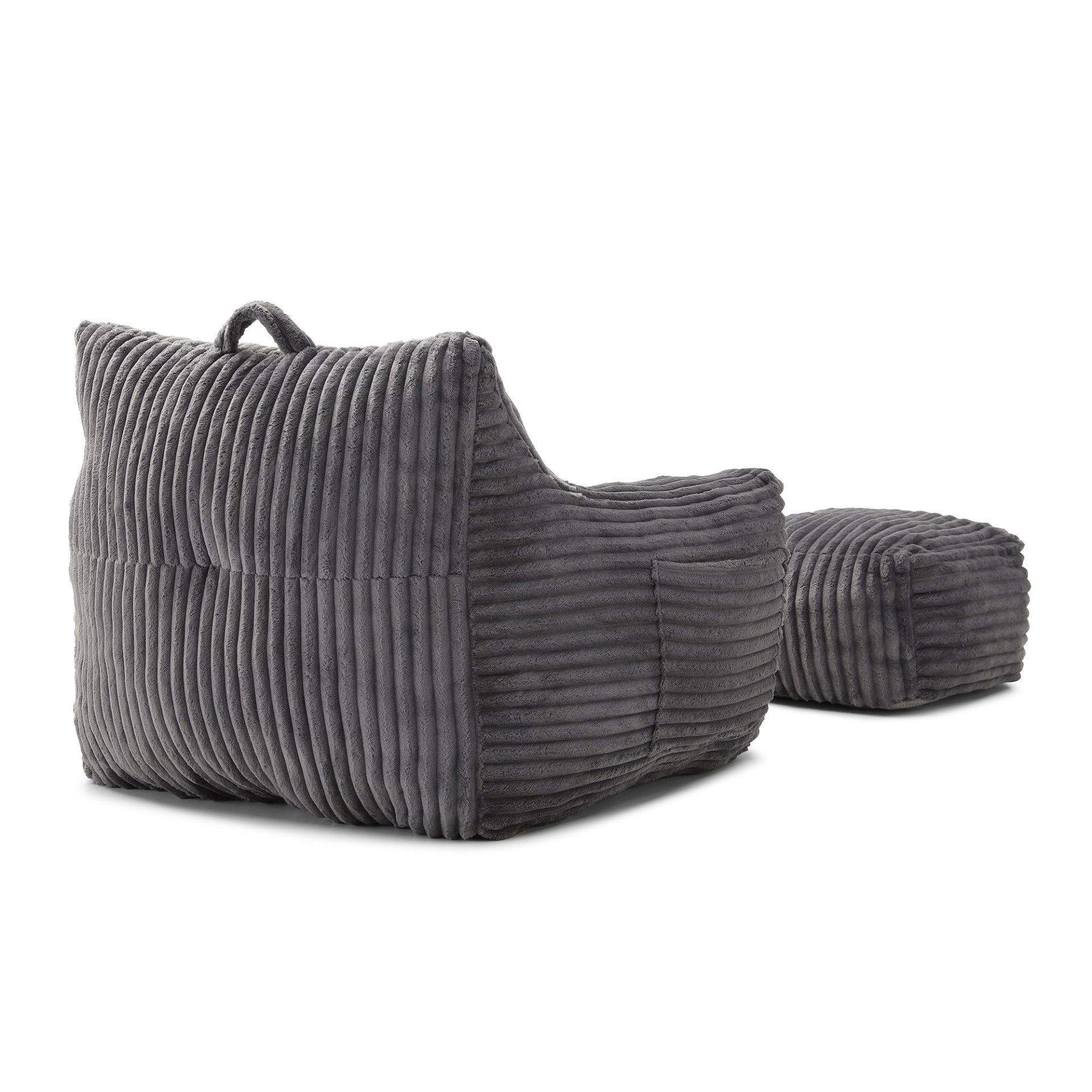 Giant Plush Bean Bag Chair For Adults With Armrests And Footstool, Comfy Corduroy Chaise Lounge - Gray - Image 12