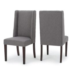 High Back Dining Chair (Set of 2) With Wingback Design And Birch Legs - Dark Gray