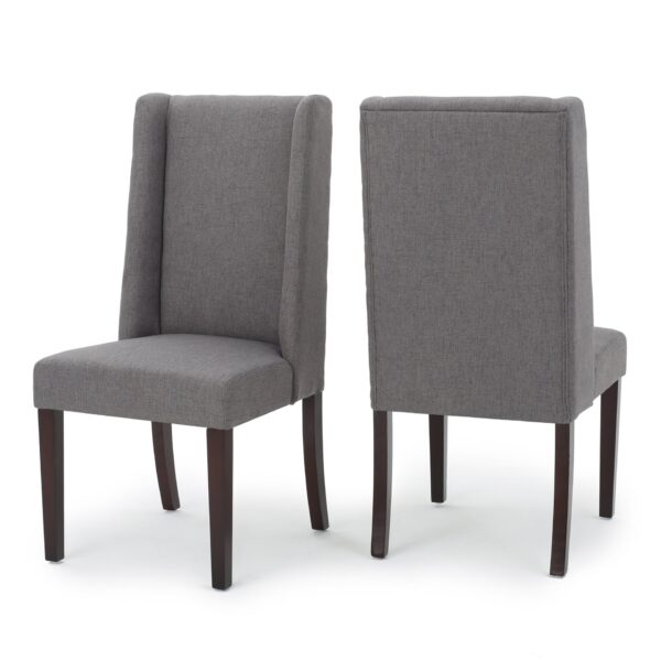 High Back Dining Chair (Set of 2) With Wingback Design And Birch Legs - Dark Gray
