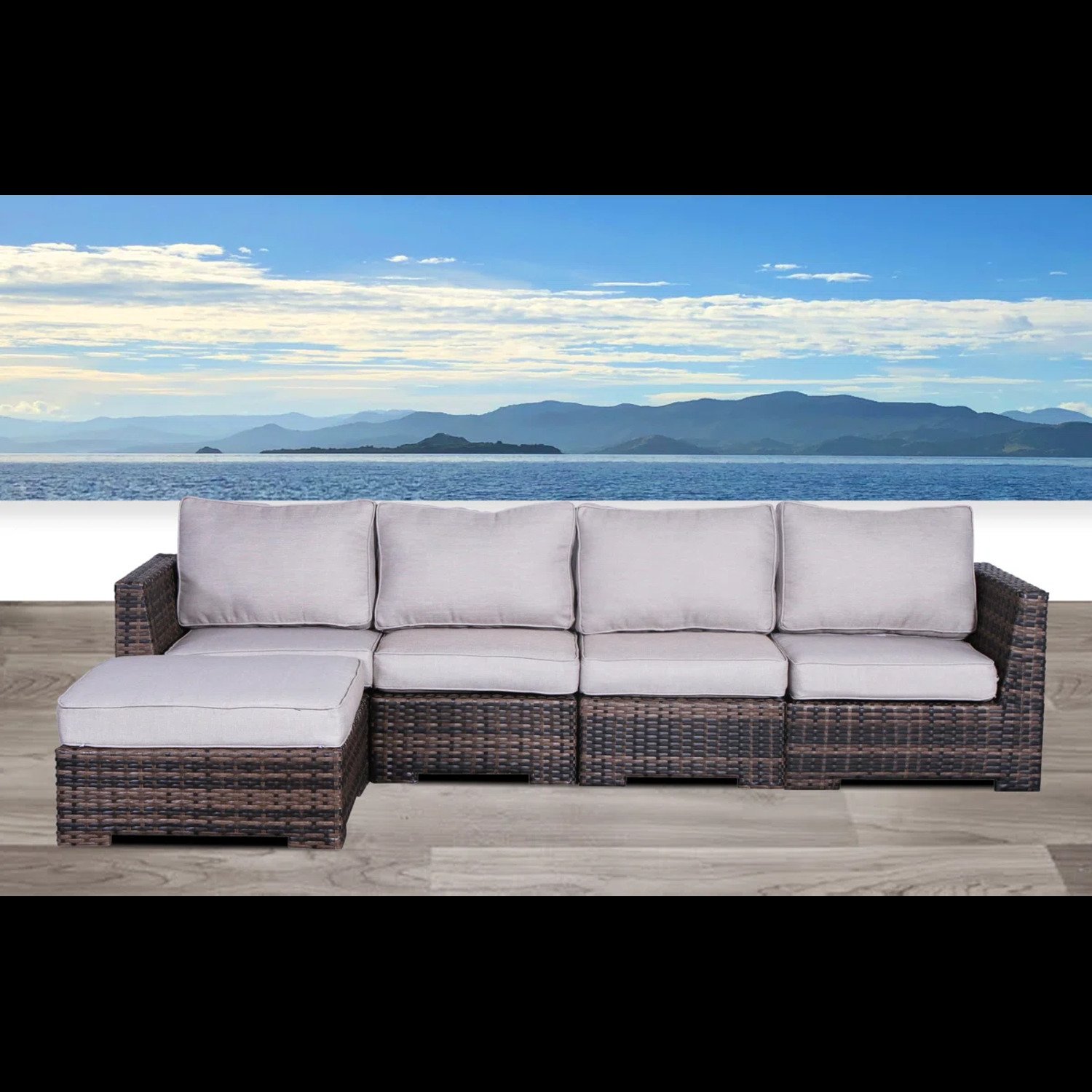 Wide Hand Patio Sectional With Cushions - Brown - Image 2