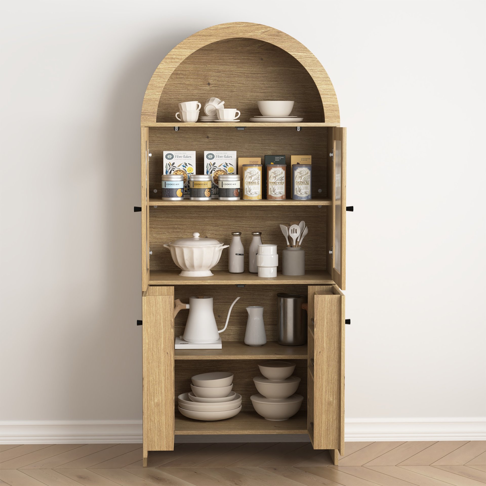 Grain Tech Inspired Dome Cabinet With LED Lighting - Smart Snack Storage Solution - Natural Wood - Image 12