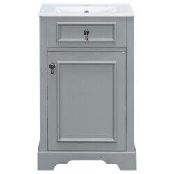 Bathroom Vanity With Ceramic Sink, Soft Close Door, Adjustable Shelf, And Storage Rack - Gray