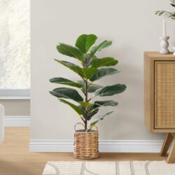 28" Tall, Artificial Plant, Fiddle Tree, Indoor, Faux, Fake, Floor, Greenery, Potted, Real Touch, Decorative - Green / Beige