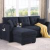 Sectional Sofa Bed L Shaped Sofa Couch Bed With USB Port, Reversible Sofa Sleeper With Pull Out Bed, Chaise With Storage, Pull Out Couch For Living Room - Black - Image 3