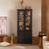 Vintage Display Cabinet With Double Glass Doors, Traditional Style For Collectibles, Ash Wood Veneer, 73.25" Tall - Black / Natural - Image 4