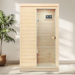 Hemlock Mini 1 Person Far Infrared Door On The Right Of The Indoor Sauna Room - Natural