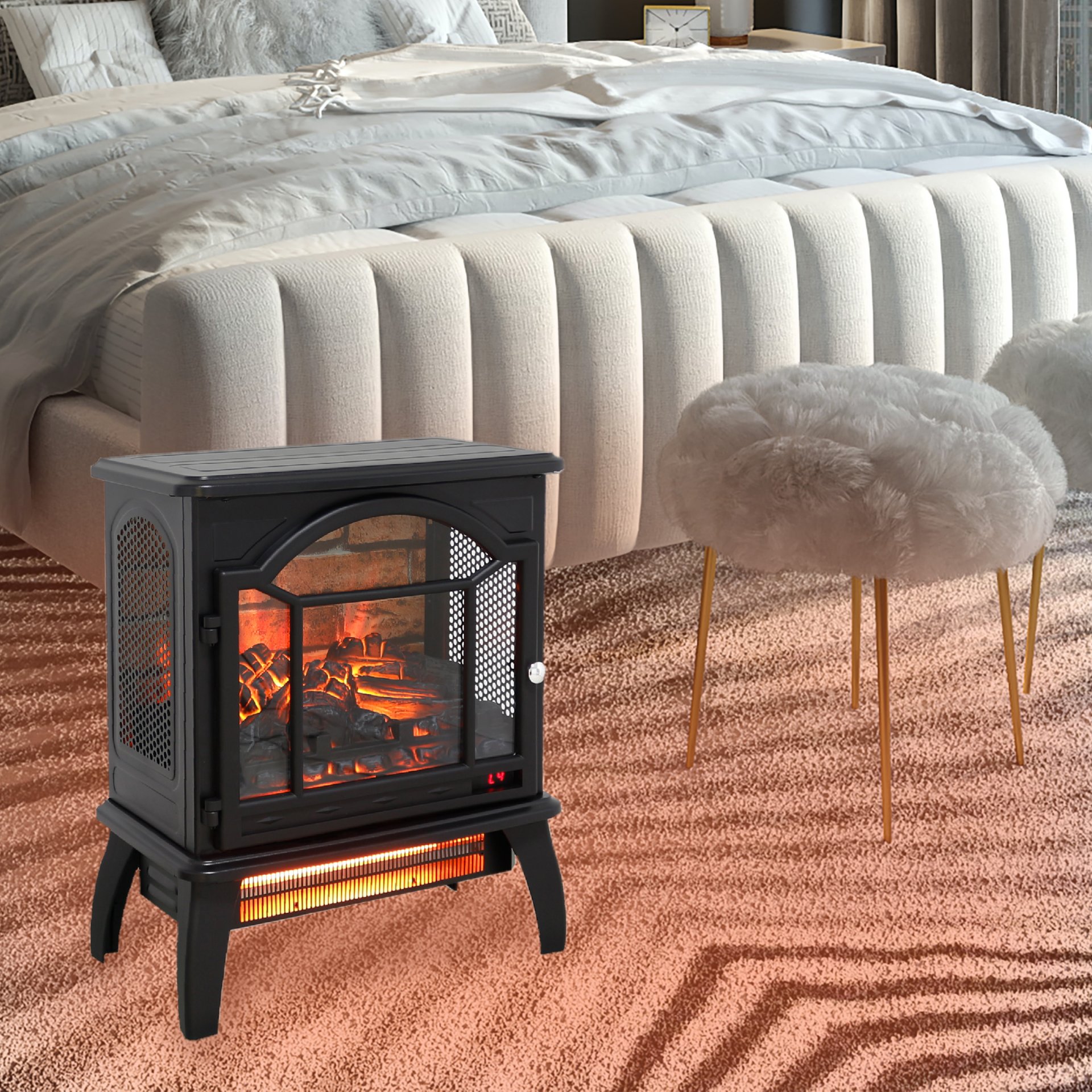 18 Inch 3D Flame Electric Infrared Quartz Fireplace Stove With Remote Control - Black - Image 2